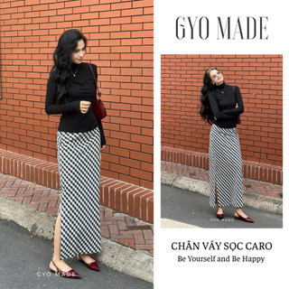 Chân váy kẻ caro xẻ tà GYOMADE® dáng bút chì chữ A nhẹ, chất chéo Kate may 2 lớp tôn dáng | GV036