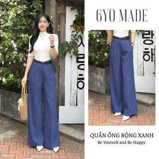 Quần ống rộng nữ cạp cao màu xanh navy (có túi), quần suông nữ chất Tằm tuyết rũ mềm | GQ003B
