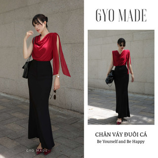 Chân váy đuôi cá dáng dài 96cm GYOMADE® chất gân mịn cao cấp co giãn nhẹ tôn dáng, may 2 lớp | GV035