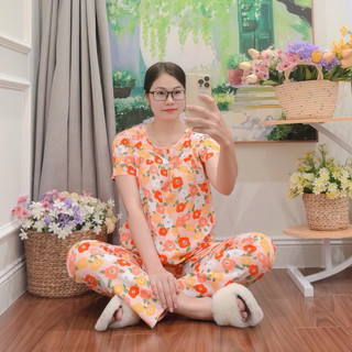 Tay ngắn quần dài tole lanh mặc nhà mát thấm hút mồ hôi dành cho nữ mặc ngủ và mặc làm việc nhà
