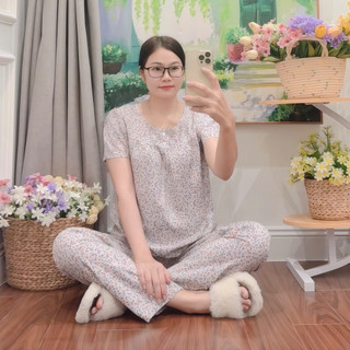 Tay ngắn quần dài tole lanh mặc nhà mát thấm hút mồ hôi dành cho nữ mặc ngủ và mặc làm việc nhà