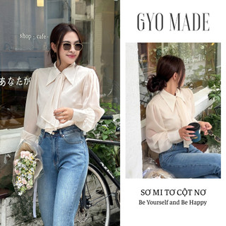 Áo sơ mi cột nơ GYOMADE® chất liệu sợi tơ, may 2 lớp lót lụa habutai phong cách công sở | GA049CF