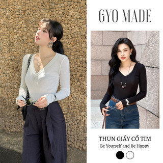 [NEW] Áo thun giấy nữ kiểu cổ tim GYOMADE® ôm body tôn dáng, mềm mát dễ phối | GA090