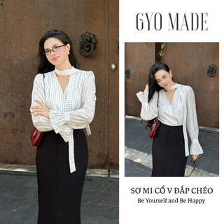 Áo sơ mi cổ V vạt đắp chéo nữ GYOMADE® chất đũi tơ mát, nhăn nhẹ tự nhiên, có lót phía trước | GA093