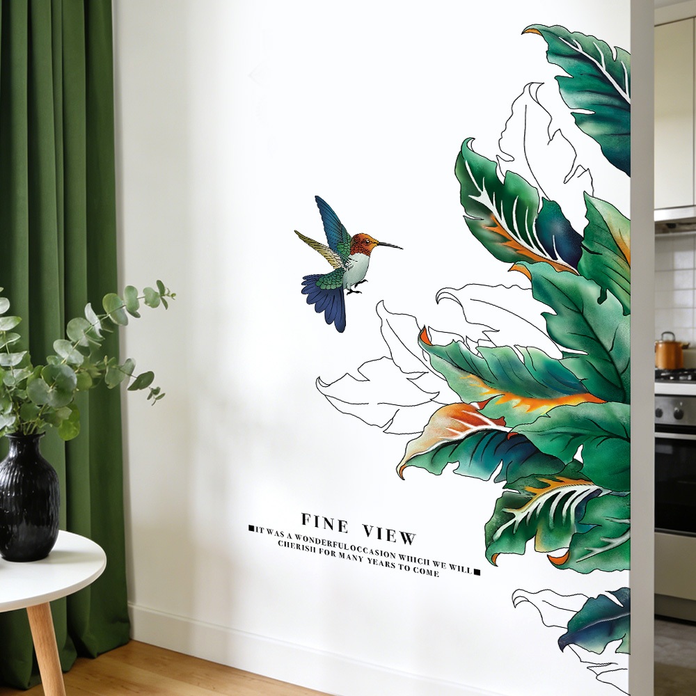 Decal Dán Tường Lá Cây Nhiệt Đới Monstera Có Keo Sẵn 75x94cm - Trang Trí Tường Phong Cách Tropical