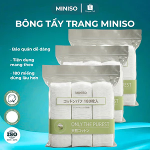 Bông Tẩy Trang Miniso 180 Miếng Vuông Nhật Bản Siêu Mềm Mại, Bông Tẩy Trang Làm Sạch Sâu