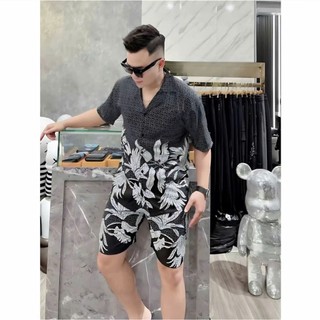 BỘ LỤA NAM CAO CẤP HỌA TIẾT LÁ – SƠ MI NGẮN TAY + QUẦN SHORT – MÁT NHẸ, PHONG CÁCH, MẶC LÀ NỔI BẬT