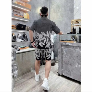BỘ LỤA NAM CAO CẤP HỌA TIẾT LÁ – SƠ MI NGẮN TAY + QUẦN SHORT – MÁT NHẸ, PHONG CÁCH, MẶC LÀ NỔI BẬT