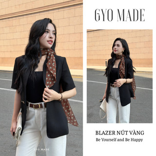 Áo blazer tay ngắn GYOMADE® đính nút vàng thanh lịch, chất cotton kaki cao cấp may 2 lớp | GA101