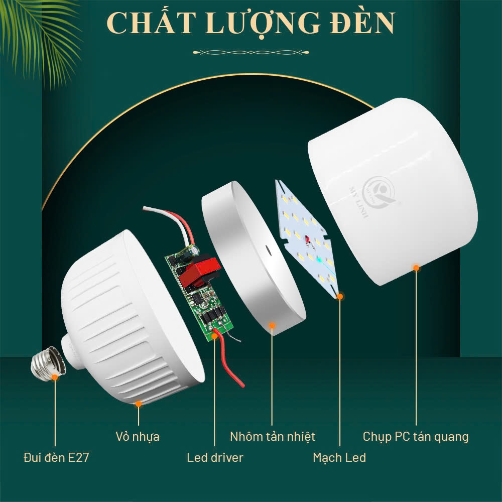 Bóng đèn LED trụ Mỹ Linh TT0001- 40W, đèn led ánh sáng trắng, tiết kiệm điện, chống nước,đui đèn E27