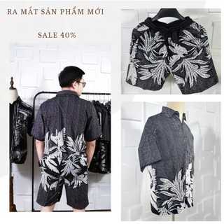 BỘ LỤA NAM CAO CẤP HỌA TIẾT LÁ – SƠ MI NGẮN TAY + QUẦN SHORT – MÁT NHẸ, PHONG CÁCH, MẶC LÀ NỔI BẬT