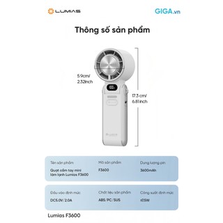 Quạt tích điện cầm tay mini cao câp Lumias F3600A - 10W, 100 tốc độ gió - 4000mAh, làm mát cực nhanh