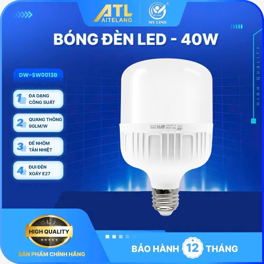 Bóng đèn LED trụ Mỹ Linh TT0001- 40W, đèn led ánh sáng trắng, tiết kiệm điện, chống nước,đui đèn E27