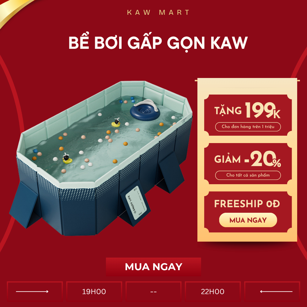Bể Bơi Gấp Gọn KAW Cho Bé – Hồ Bơi Nhựa Dày Cao Cấp, Không Cần Bơm Hơi, Gấp Gọn Tiện Lợi, Dùng Trong Nhà Ngoài Trời
