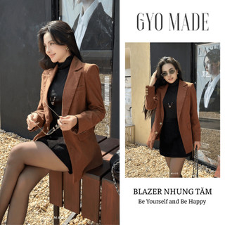 Áo blazer nữ nhung tăm GYOMADE® cao cấp 2 lớp có mút đệm vai, form rộng sang trọng thoải mái | GA095