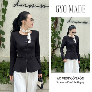 Áo vest nữ cổ tròn đen GYOMADE® chất Ford Cotton cao cấp may 2 lớp có mút đệm vai, đứng form | GA080