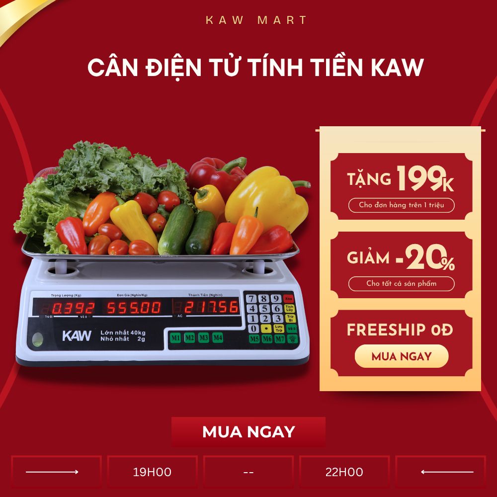 Cân điện tử KAW đa chức năng nhớ giá, cộng dồn, trừ bì pin khỏe bảo hành chính hãng 12 tháng