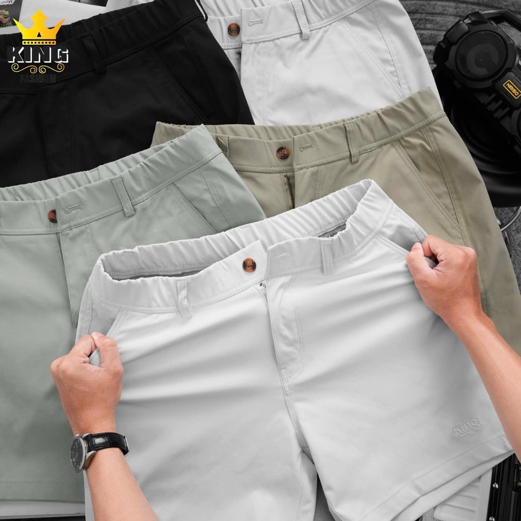 Quần Short Nam Form Trên Gối – Co Giãn Thoải Mái, Mát Nhẹ, Thêu Logo KING, Mặc Lên Là Đẹp
