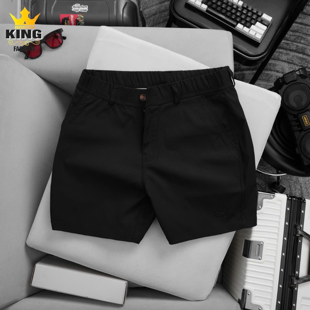 Quần Short Nam Form Trên Gối – Co Giãn Thoải Mái, Mát Nhẹ, Thêu Logo KING, Mặc Lên Là Đẹp