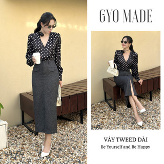 Chân váy bút chì dáng dài GYOMADE® chất Tweed mịn cao cấp, có lót trong, thanh lịch dễ phối | GV038