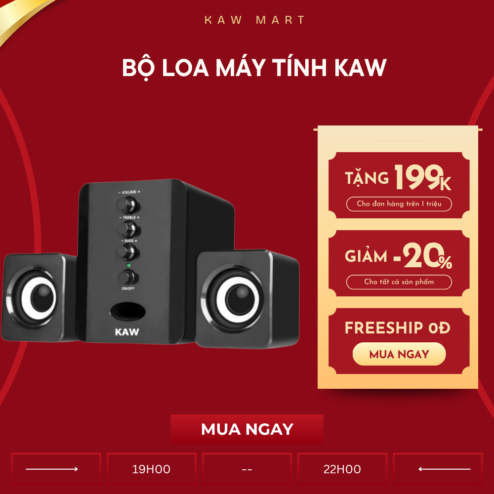 Loa Vi Tính KAW D-202, Loa Máy Tính Bass Mạnh Điều Chỉnh Treble/Bass Riêng Biệt - Âm Thanh Hay Thiết Kế Nhỏ Gọn BH 12T