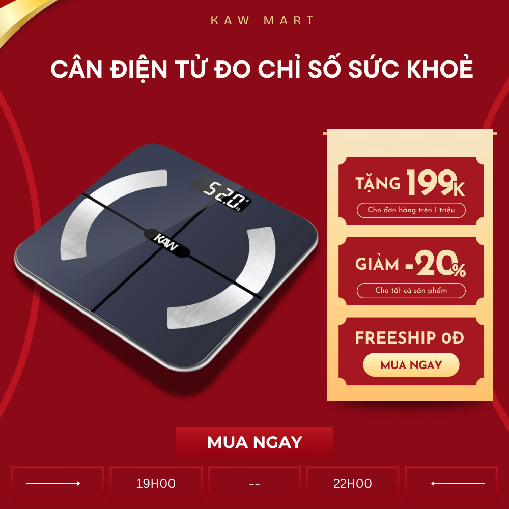 Cân Sức Khỏe Điện Tử KAW Đo 11 Chỉ Số Của Cơ Thể, Màn Hình Led Kính Cường Lực Bền Bỉ, Theo Dõi Sức Khỏe Cả Gia Đình