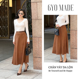 [NEW] Chân váy midi dáng suông chữ A GYOMADE® da lộn cao cấp, cạp cao tôn dáng có lót trong | GV039