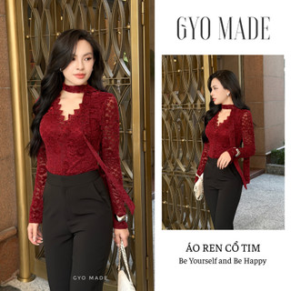 [NEW] Áo ren nhung cổ tim cao cấp GYOMADE® ôm dáng sang trọng, lót thun mềm co giãn | GA105