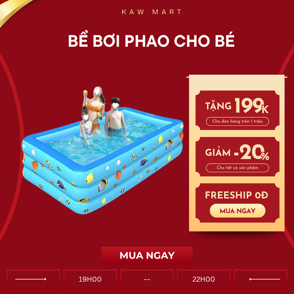 Bể bơi cho bé KAW đáy 2 lớp chống trượt chất liệu PVC cao cấp, độ bền cao - Lỗi 1 đổi 1