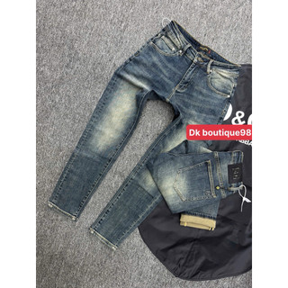 Quần Jean Nam Xanh Đậm Rách Nhẹ, Gấp Lai Họa Tiết, Form Ôm Trẻ Trung – Jean Nam Streetwear chuẩn Qc
