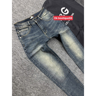 Quần Jean Nam Xanh Đậm Rách Nhẹ, Gấp Lai Họa Tiết, Form Ôm Trẻ Trung – Jean Nam Streetwear chuẩn Qc