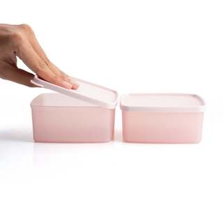 [RT] Bộ 2 hộp đựng thực phẩm Tupperware trữ khô và mát Stacking Square Small 400ml