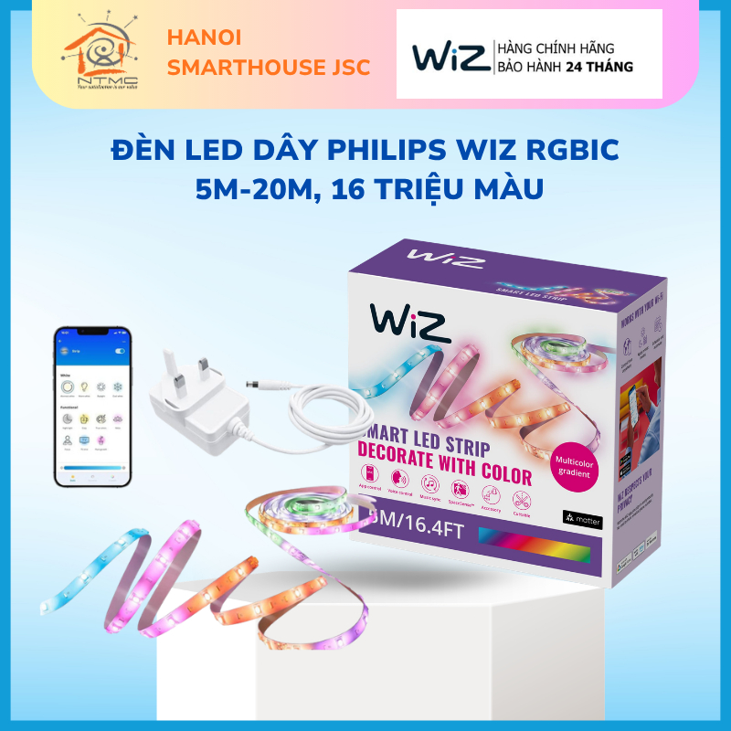 Đèn LED dây Philips WiZ RGBIC 5m-20m, 16 triệu màu, điều khiển WiFi ...