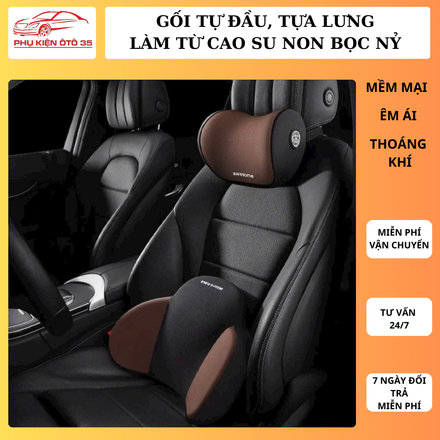 Gối Tựa Đầu Kê Lưng Ghế Ô Tô Cao Su Non Nỉ Văn Phòng - Hình ảnh thực tế