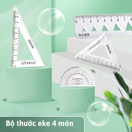 Bộ Thước Kẻ Eke, Bộ Thước Kẻ Hình Học 4 Món, Bộ Thước Kẻ Đa Năng Chất Liệu Acrylic Trong Suốt