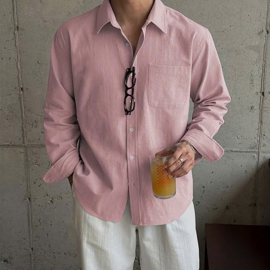 Áo Sơ Mi Nam Màu Hồng Vải Cotton Linen Phong Cách Hàn Quốc Du Lịch Cafe Đi Làm Mùa Hè Halley A28