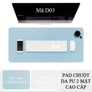 DeskPad Da PU 2 Mặt Cỡ Lớn Màu Xám Ánh Bạc/Xanh Pastel  - Chống Nước - Chống Trầy - Dễ Vệ Sinh