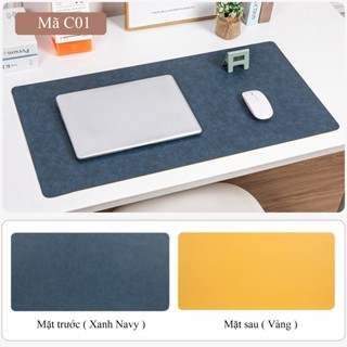 Pad Chuột Da PU 2 Mặt Cỡ Lớn Màu Xanh Navy/Vàng - Giống da thật 90% - Chống Nước - Chống Trầy