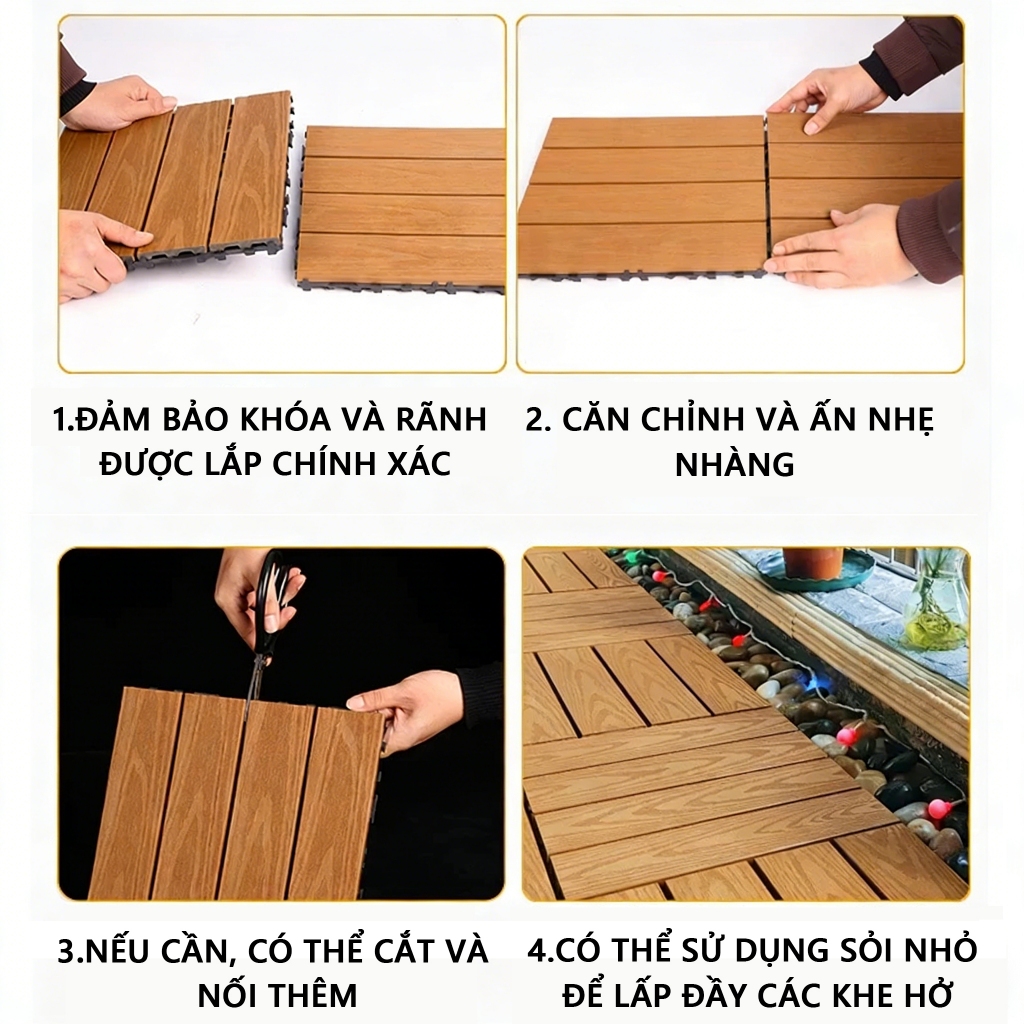 Tấm nhựa lót sàn chịu lực,Combo 11 tấm nhựa lót sàn giả gỗ cao cấp, sân thượng,sân vườn
