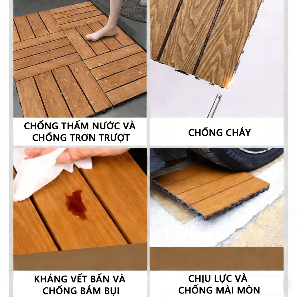 Tấm nhựa lót sàn chịu lực,Combo 11 tấm nhựa lót sàn giả gỗ cao cấp, sân thượng,sân vườn