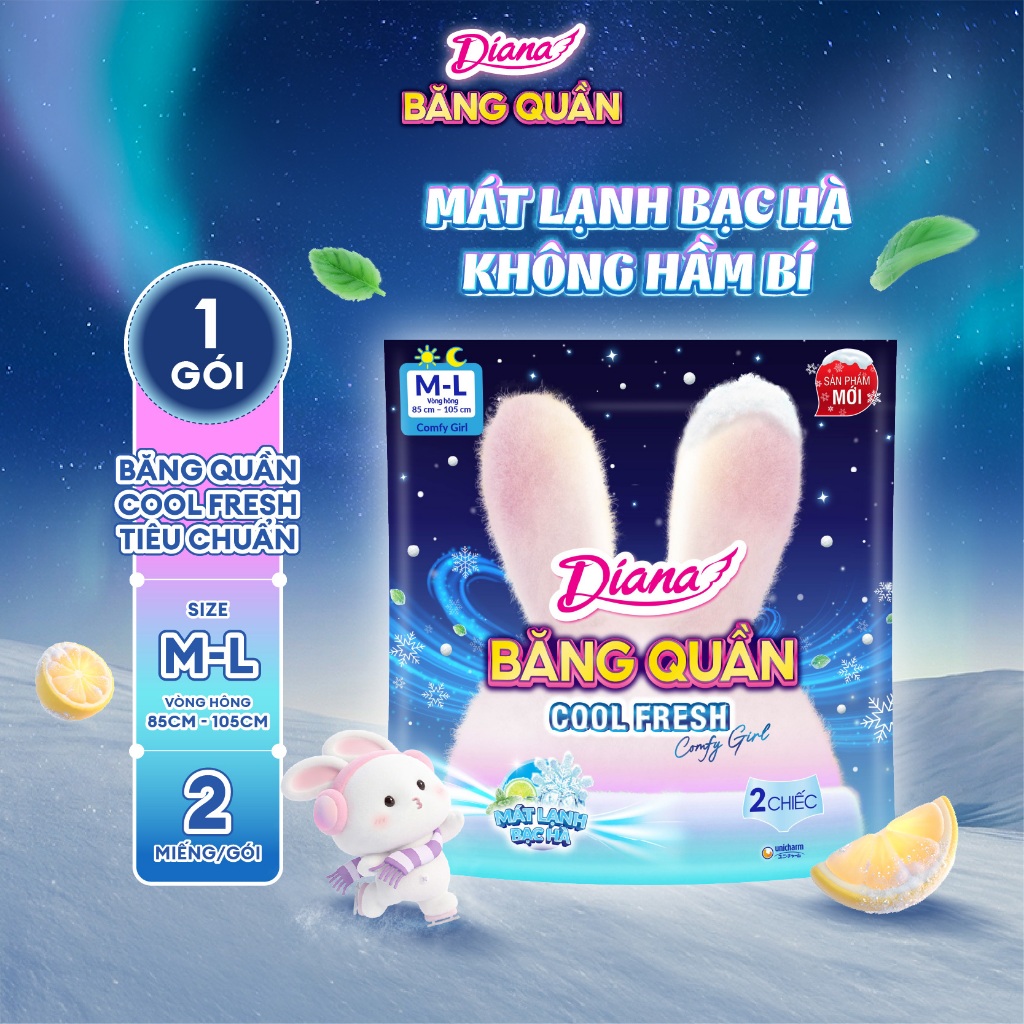 [MỚI] Băng Quần Diana Comfy Girl Cool Fresh, mát lạnh không hầm bí, size M-L 2 miếng/gói