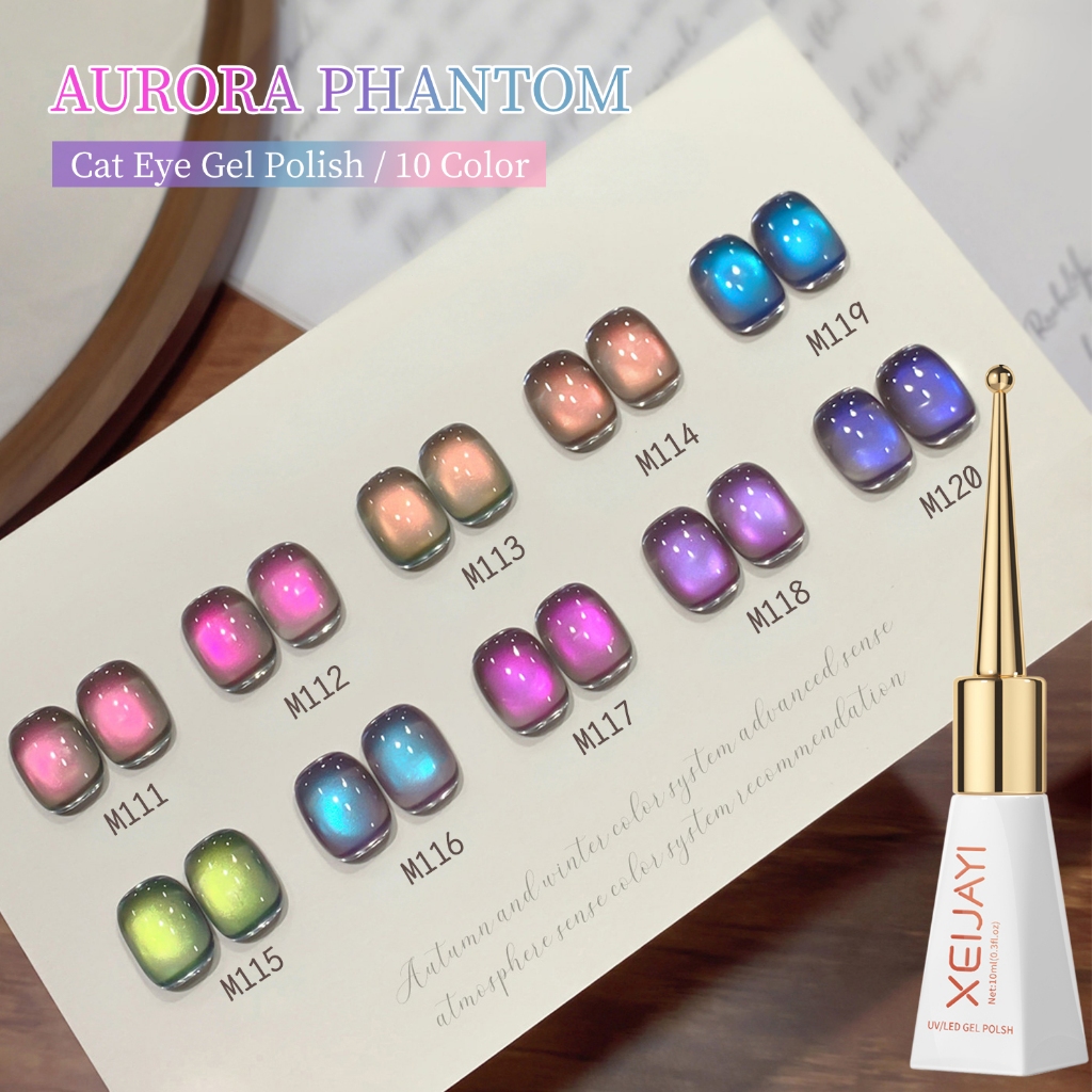 XEIJAYI 10ml - Sơn móng tay dạng gel Aurora Cat Eye Series, bộ 10 màu, phù hợp cho các salon làm móng và mọi tông da.