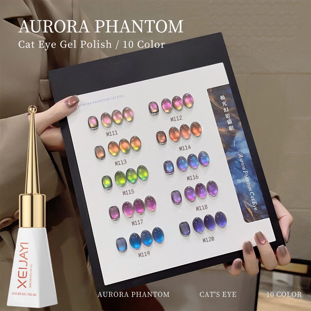 XEIJAYI 10ml - Sơn móng tay dạng gel Aurora Cat Eye Series, bộ 10 màu, phù hợp cho các salon làm móng và mọi tông da.