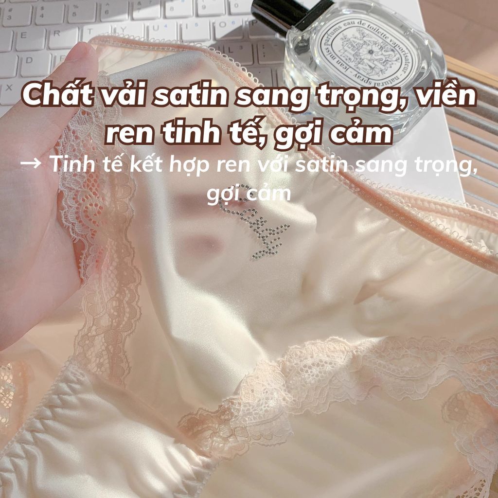 Quần lót nữ lụa satin sang trọng phối viền ren gợi cảm cạp vừa tôn dáng đáy lót 2 lớp LANIXA L8889