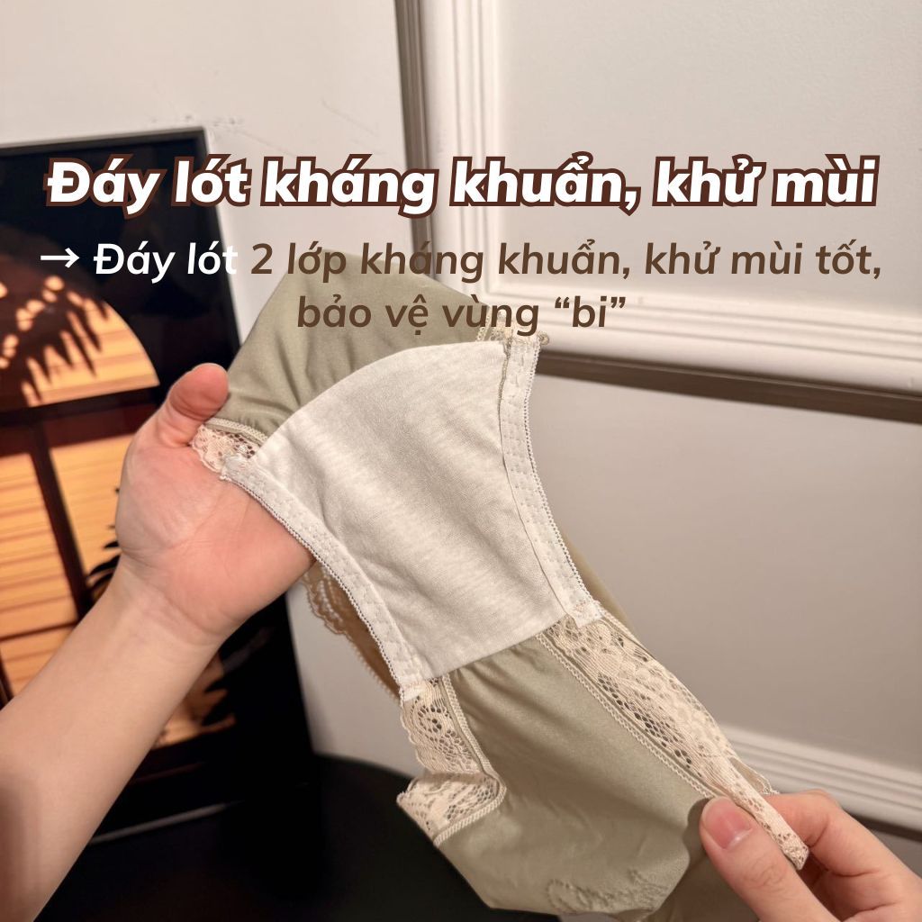 Quần lót nữ lụa satin sang trọng phối viền ren gợi cảm cạp vừa tôn dáng đáy lót 2 lớp LANIXA L8889