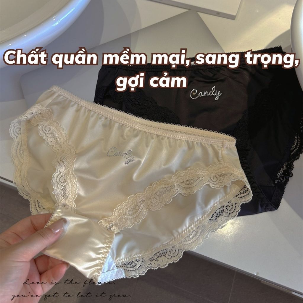 Quần lót nữ lụa satin sang trọng phối viền ren gợi cảm cạp vừa tôn dáng đáy lót 2 lớp LANIXA L8889