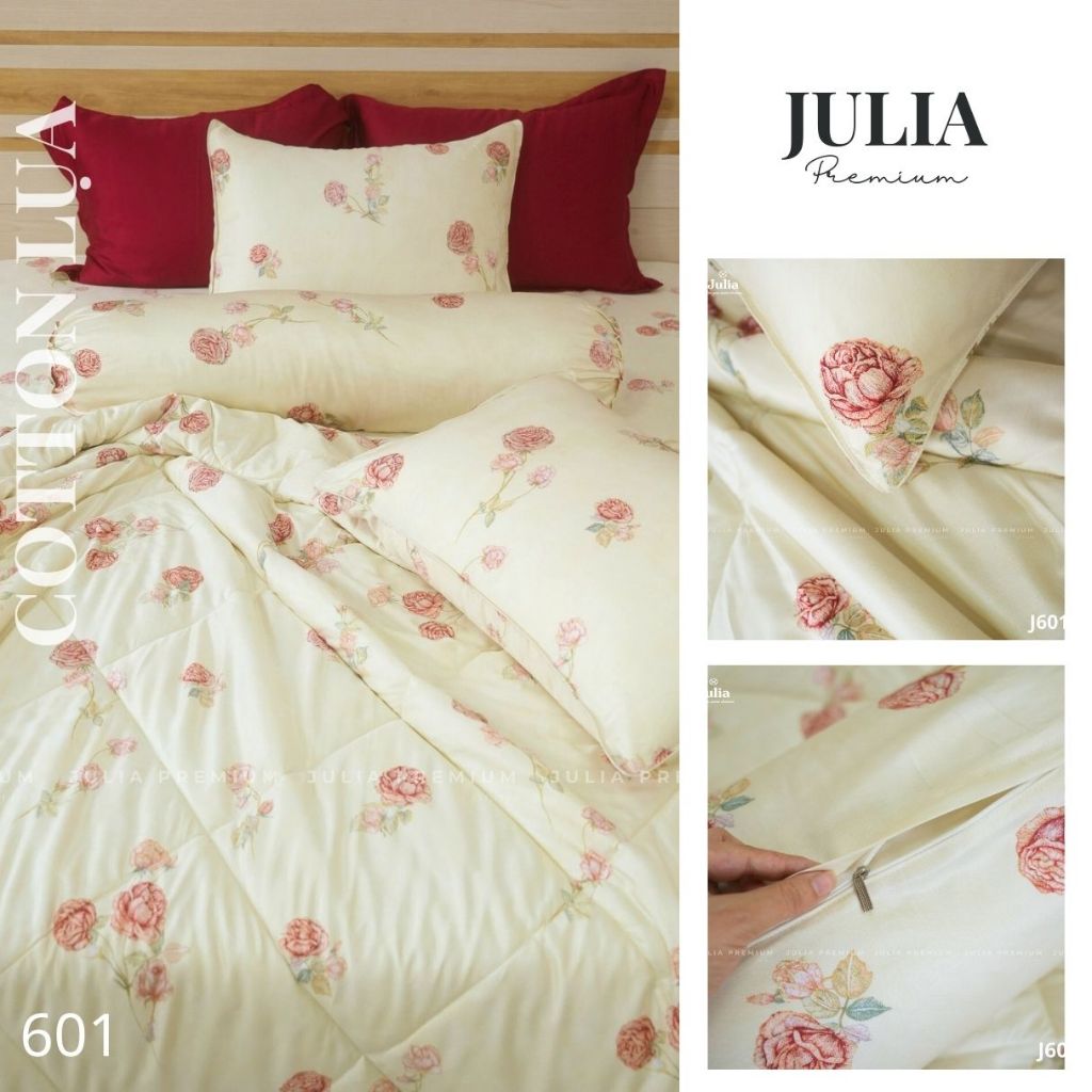 Bộ Chăn Ga Gối Cotton Lụa 100% sợi tự nhiên Cao Cấp Julia- Mềm Mịn, Thoáng Mát, Ga Giường Bọc Thun – Nhiều Màu J6H