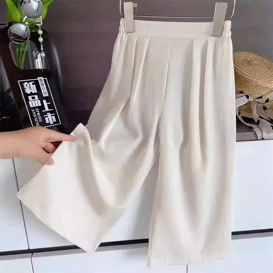 Set đồ bé gái áo sát nách cổ phối nơ đen quần ống rộng trắng thanh lịch phong cách Hàn Quốc mẹ và bé