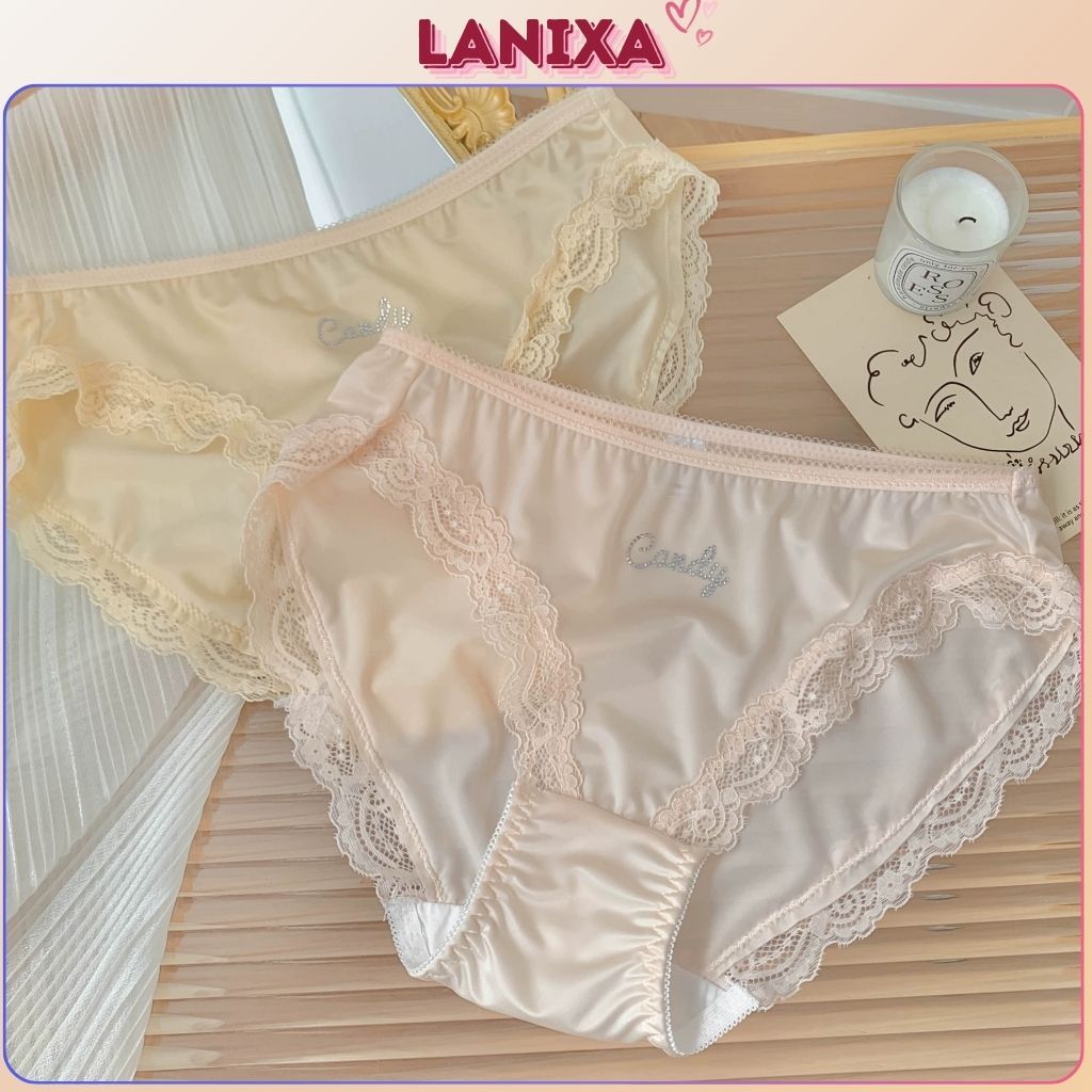 Quần lót nữ lụa satin sang trọng phối viền ren gợi cảm cạp vừa tôn dáng đáy lót 2 lớp LANIXA L8889