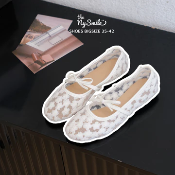 Giày búp bê 1cm BIGSIZE 35-42Giày búp Bê ren búp bê lưới đính hoa dễ thương, giày búp bê nữ , giày lưới -THENYSMILE - S